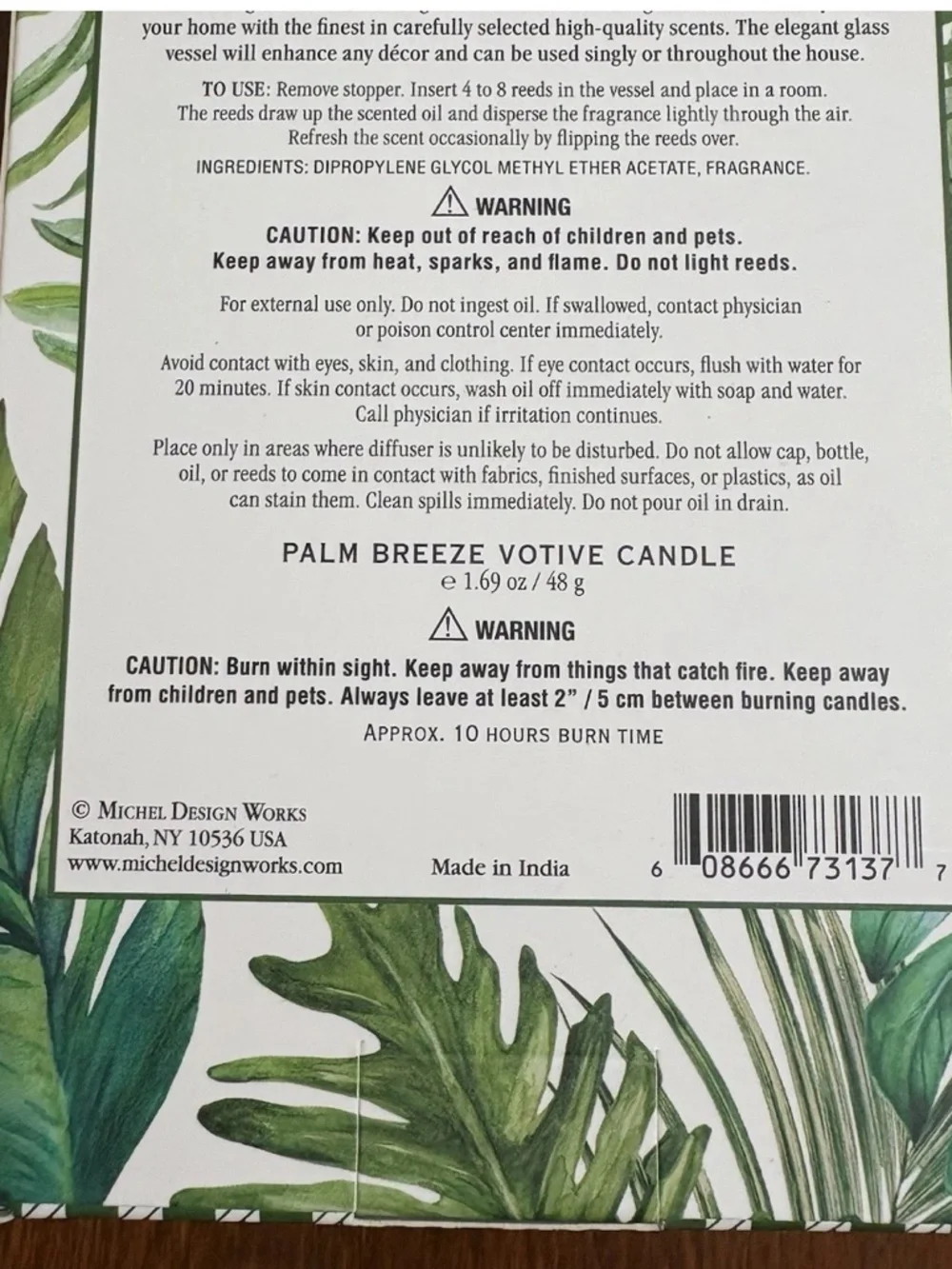 Michele Palm Breeze Home Fragrance Diffuser & Votive Candle Set – Green